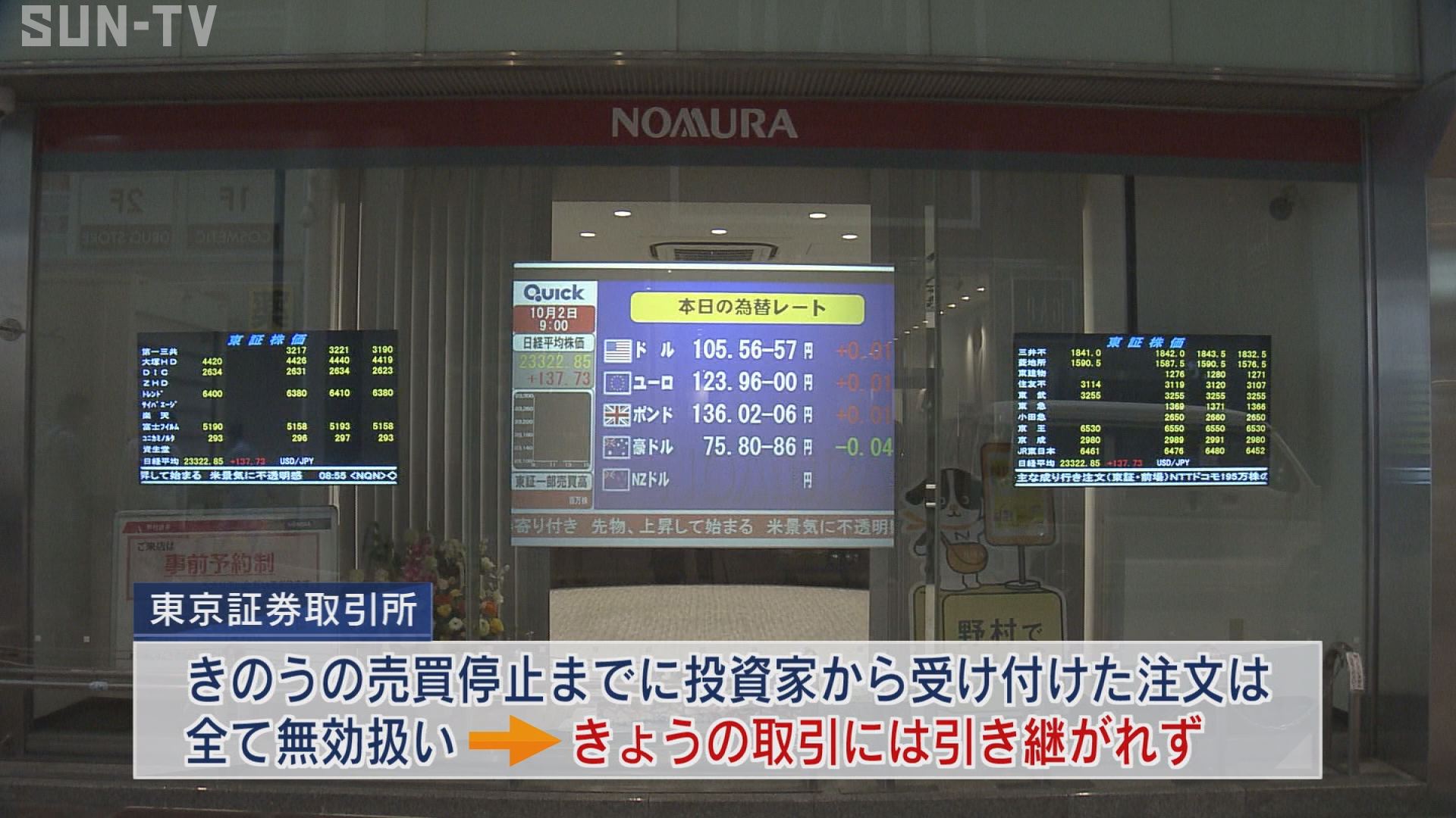 東証が株式の全銘柄の売買を再開 システム障害で10月1日に終日取引停止 サンテレビニュース