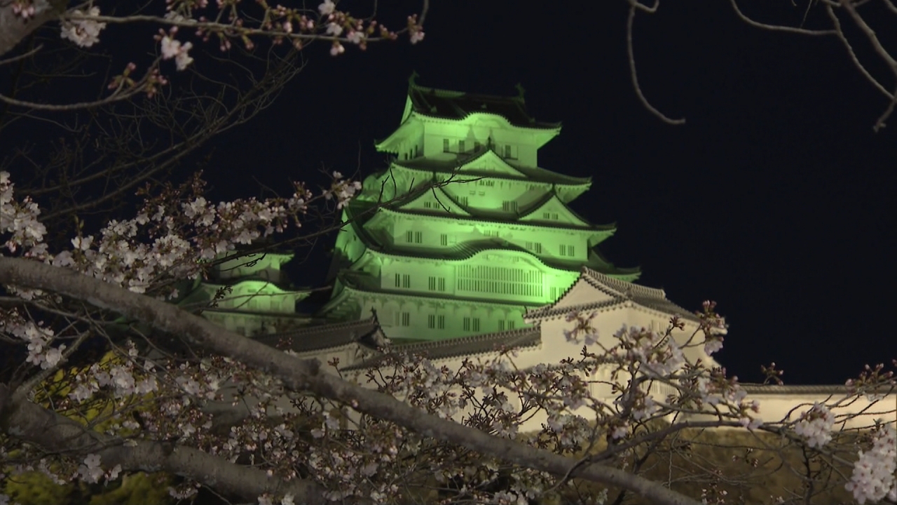 姫路城 コロナの差別根絶を願う緑の光に包まれる サンテレビニュース